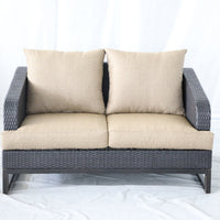 Comal Outdoor Furniture, Wicker Loveseat With Cushions, Brown Chocolate Brown Aluminium Wicker