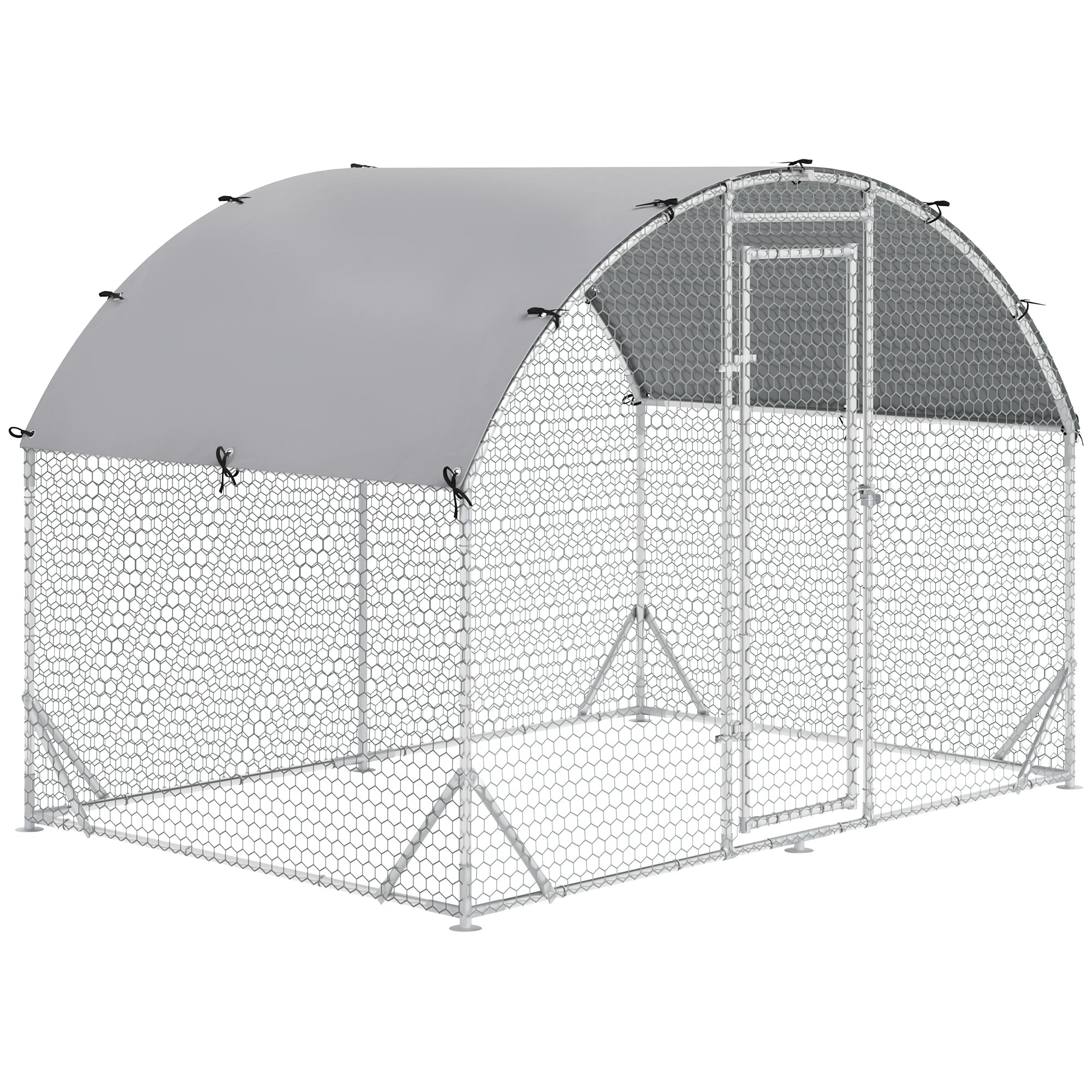 Pawhut Large Chicken Coop Metal Chicken Run With Waterproof And Anti Uv Cover, Dome Shaped Walk In Fence Cage Hen House For Outdoor And Yard Farm Use, 1" Tube Diameter, 9.2' X 6.2' X 6.5' Silver Steel