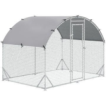 Pawhut Large Chicken Coop Metal Chicken Run With Waterproof And Anti Uv Cover, Dome Shaped Walk In Fence Cage Hen House For Outdoor And Yard Farm Use, 1" Tube Diameter, 9.2' X 6.2' X 6.5' Silver Steel