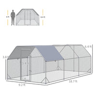 Pawhut Large Chicken Coop Metal Chicken Run With Waterproof And Anti Uv Cover, Flat Shaped Walk In Fence Cage Hen House For Outdoor And Yard Farm Use, 1" Tube Diameter, 9.2' X 18.7' X 6.4' Silver Steel