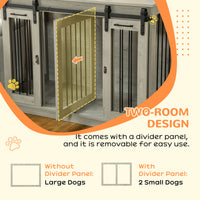 Pawhut Dog Crate Furniture With Divider, Dog Crate End Table For Small To Large Dogs, Large Indoor Dog Kennel With Double Doors, 47"W X 23.5"D X 35"H, Gray Gray Steel