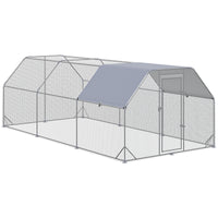 Pawhut Large Chicken Coop Metal Chicken Run With Waterproof And Anti Uv Cover, Flat Shaped Walk In Fence Cage Hen House For Outdoor And Yard Farm Use, 1" Tube Diameter, 9.2' X 18.7' X 6.4' Silver Steel