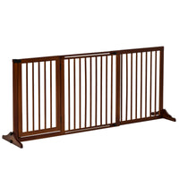 Pawhut Adjustable Wooden Pet Gate, Freestanding Dog Fence For Doorway, Hall, 3 Panels W Safety Barrier, Lockable Door, Brown, 44.5" 65.25" L X 14.25" H Brown Wood