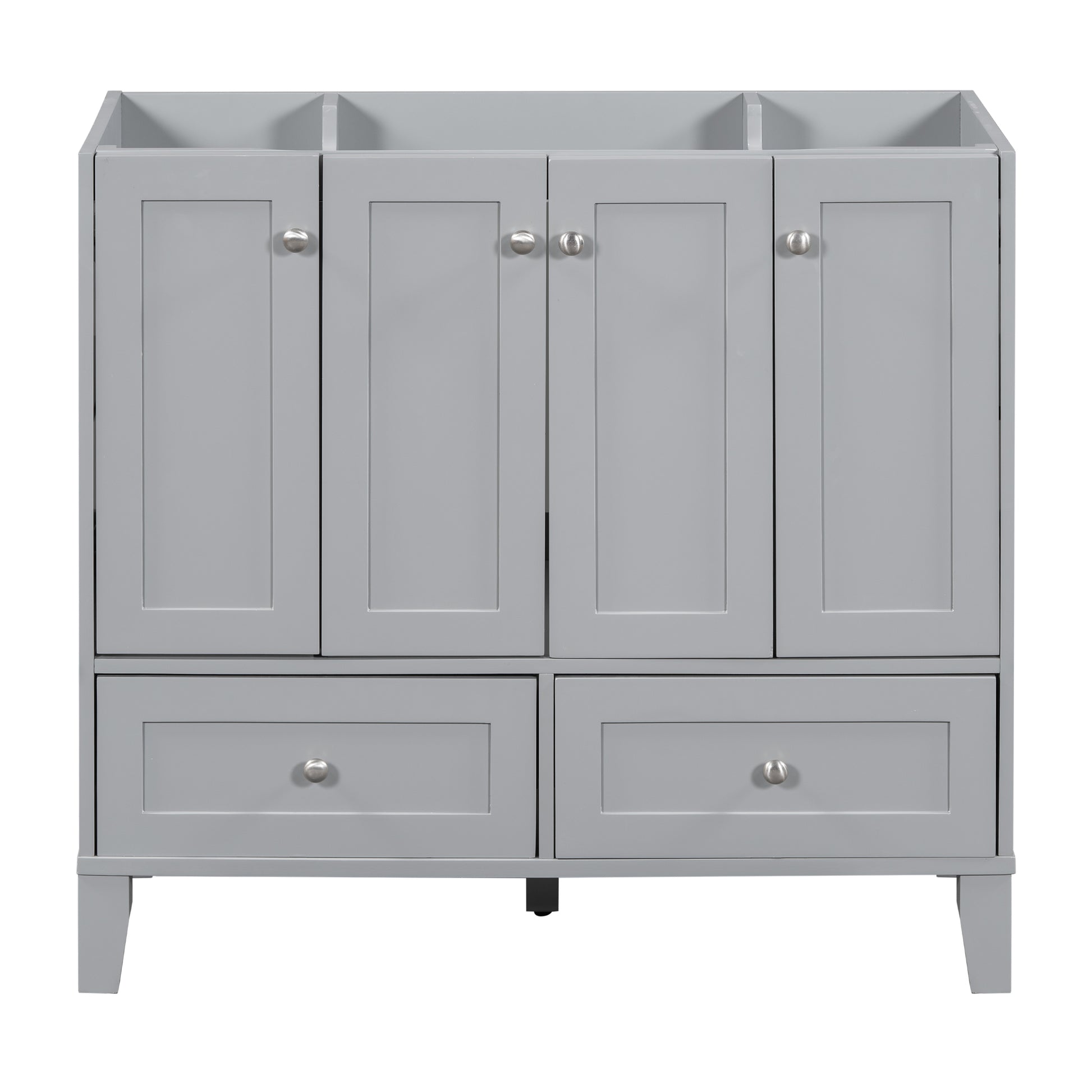 36'' Bathroom Vanity Without Countertop,Solid Wood Frame Bathroom Storage Cabinet Only, Freestanding Vanity With 4 Soft Closing Doors& 2 Drawers 2 Grey 4 5 Adjustable Shelves Freestanding Solid Wood Mdf Painted