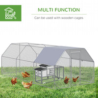 Pawhut Large Chicken Coop Metal Chicken Run With Waterproof And Anti Uv Cover, Flat Shaped Walk In Fence Cage Hen House For Outdoor And Yard Farm Use, 1" Tube Diameter, 9.2' X 18.7' X 6.4' Silver Steel