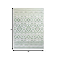 Xyla 8 X 10 Soft Area Rug, Geometric Design, Tribal, Large, Cream, Green Multicolor Fabric