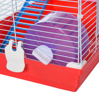 Pawhut 18.5" Hamster Cage With Exercise Wheel And Water Bottle, Dish, Rat House And Habitat 2 Story Design, Red Red Metal