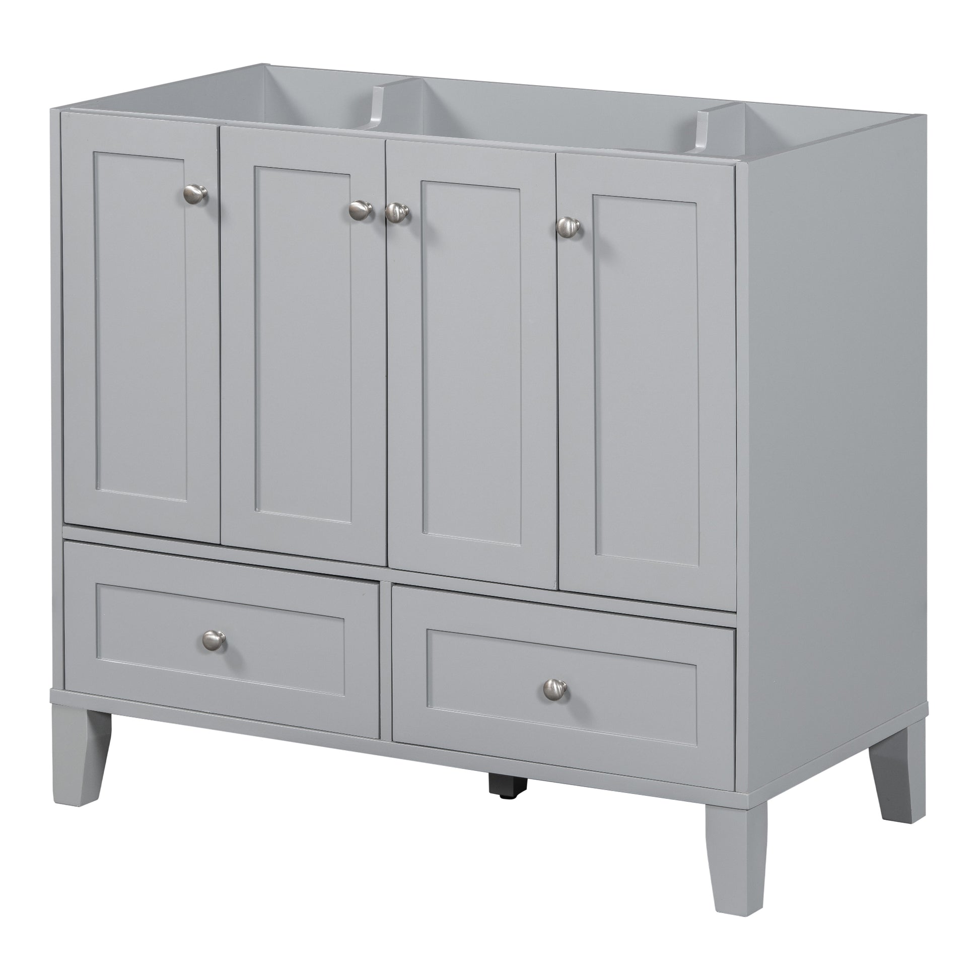 36'' Bathroom Vanity Without Countertop,Solid Wood Frame Bathroom Storage Cabinet Only, Freestanding Vanity With 4 Soft Closing Doors& 2 Drawers 2 Grey 4 5 Adjustable Shelves Freestanding Solid Wood Mdf Painted