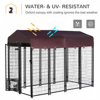 Pawhut 8' X 4' X 6' Outdoor Dog Kennel With Rotating Bowl Holders, Walk In Pet Playpen, Welded Wire Steel With Water And Uv Resistant Canopy, Red Red Steel