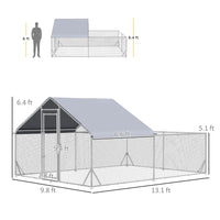 Pawhut Large Chicken Coop Metal Chicken Run For Chickens With Waterproof And Anti Uv Cover, Spire Shaped Walk In Fence Cage Hen House For Outdoor And Yard Farm Use, 1" Dia, 9.8' X 13.1' X 6.4' Silver Steel