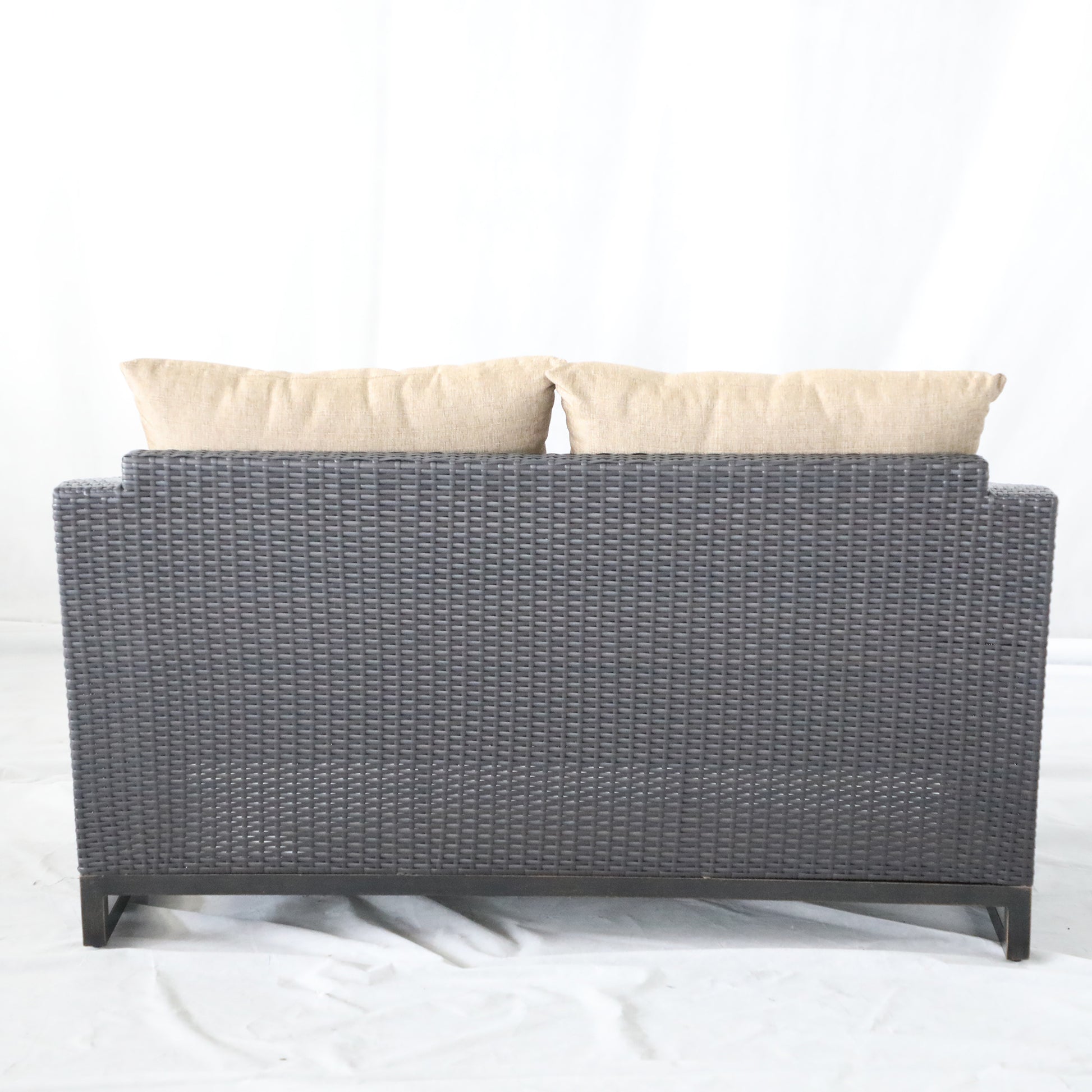 Comal Outdoor Furniture, Wicker Loveseat With Cushions, Brown Chocolate Brown Aluminium Wicker