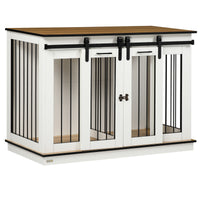 Pawhut Dog Crate Furniture With Divider, Dog Crate End Table For Small To Large Dogs, Large Indoor Dog Kennel With Double Doors, 47"W X 23.5"D X 35"H, White White Steel