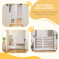 Pawhut Adjustable Wooden Pet Gate, Freestanding Dog Fence For Doorway, Hall, 3 Panels W Safety Barrier, Lockable Door, White, 44.5" 65.25" L X 14.25" H White Wood