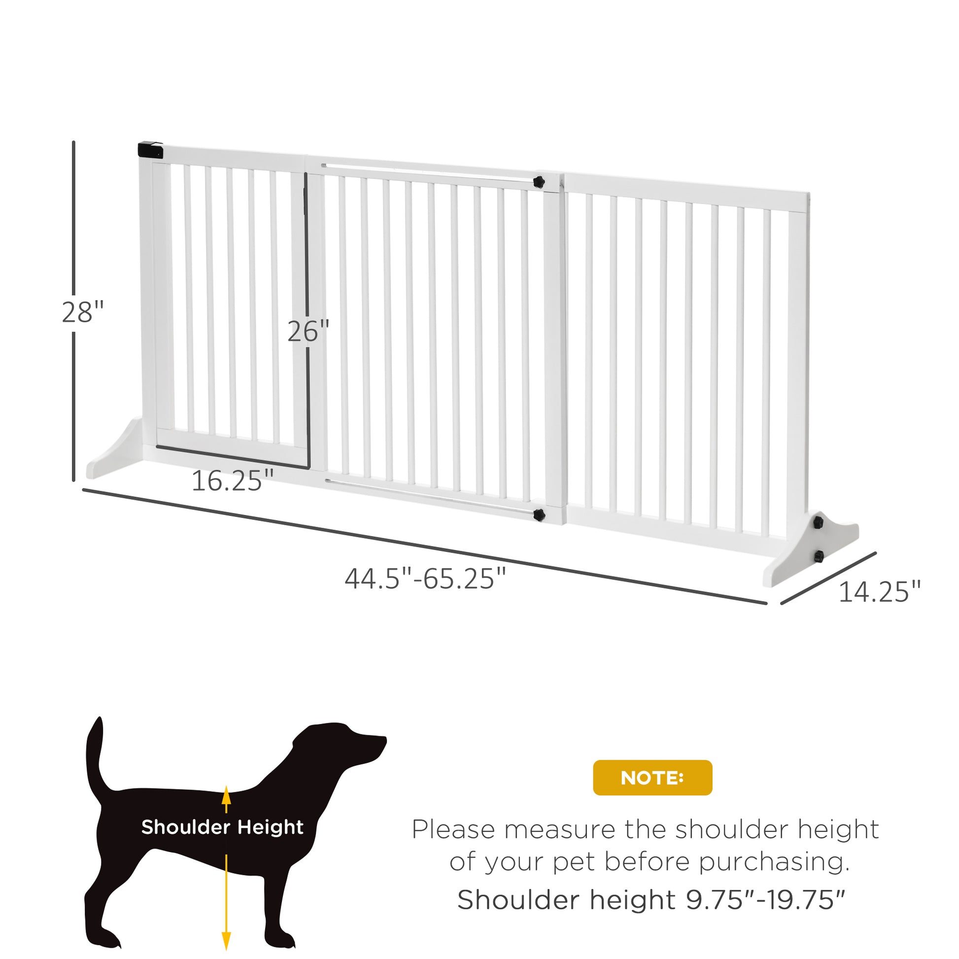 Pawhut Adjustable Wooden Pet Gate, Freestanding Dog Fence For Doorway, Hall, 3 Panels W Safety Barrier, Lockable Door, White, 44.5" 65.25" L X 14.25" H White Wood