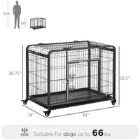 Pawhut Folding Design Heavy Duty Metal Dog Cage Crate & Kennel With Removable Tray And Cover, & 4 Locking Wheels, Indoor Outdoor 43" Gray Steel
