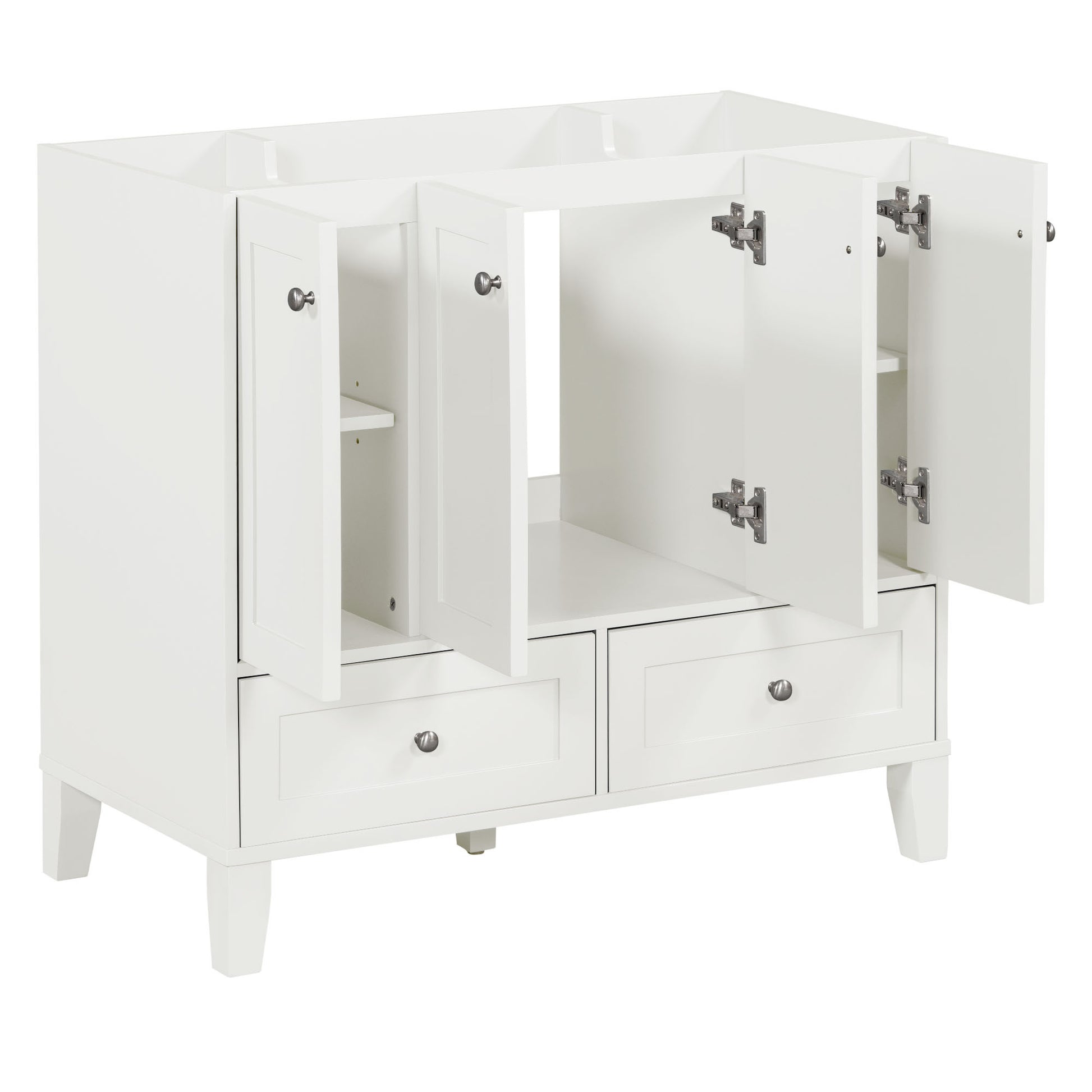 36'' Bathroom Vanity Without Countertop,Solid Wood Frame Bathroom Storage Cabinet Only, Freestanding Vanity With 4 Soft Closing Doors& 2 Drawers 2 White 4 5 Adjustable Shelves Freestanding Solid Wood Mdf Painted