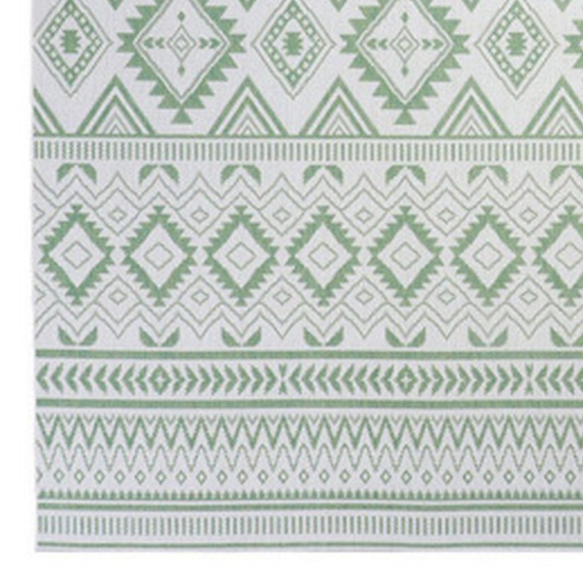 Xyla 8 X 10 Soft Area Rug, Geometric Design, Tribal, Large, Cream, Green Multicolor Fabric