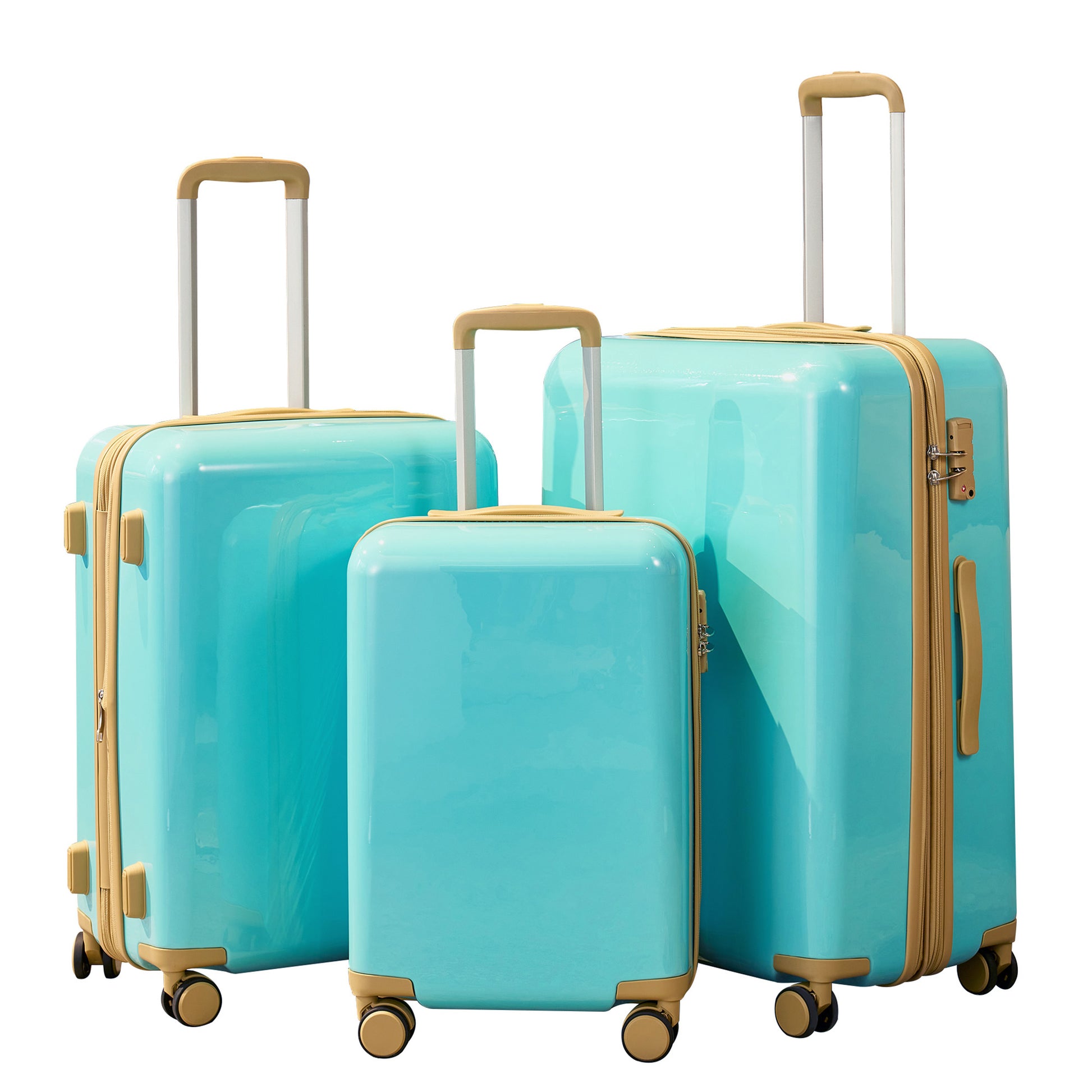 Hardshell Luggage Sets 3 Piece Double Spinner 8 Wheels Suitcase With Tsa Lock Lightweight 20''24''28'' Teal Blue Abs Pc