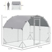 Pawhut Large Chicken Coop Metal Chicken Run With Waterproof And Anti Uv Cover, Dome Shaped Walk In Fence Cage Hen House For Outdoor And Yard Farm Use, 1" Tube Diameter, 9.2' X 6.2' X 6.5' Silver Steel