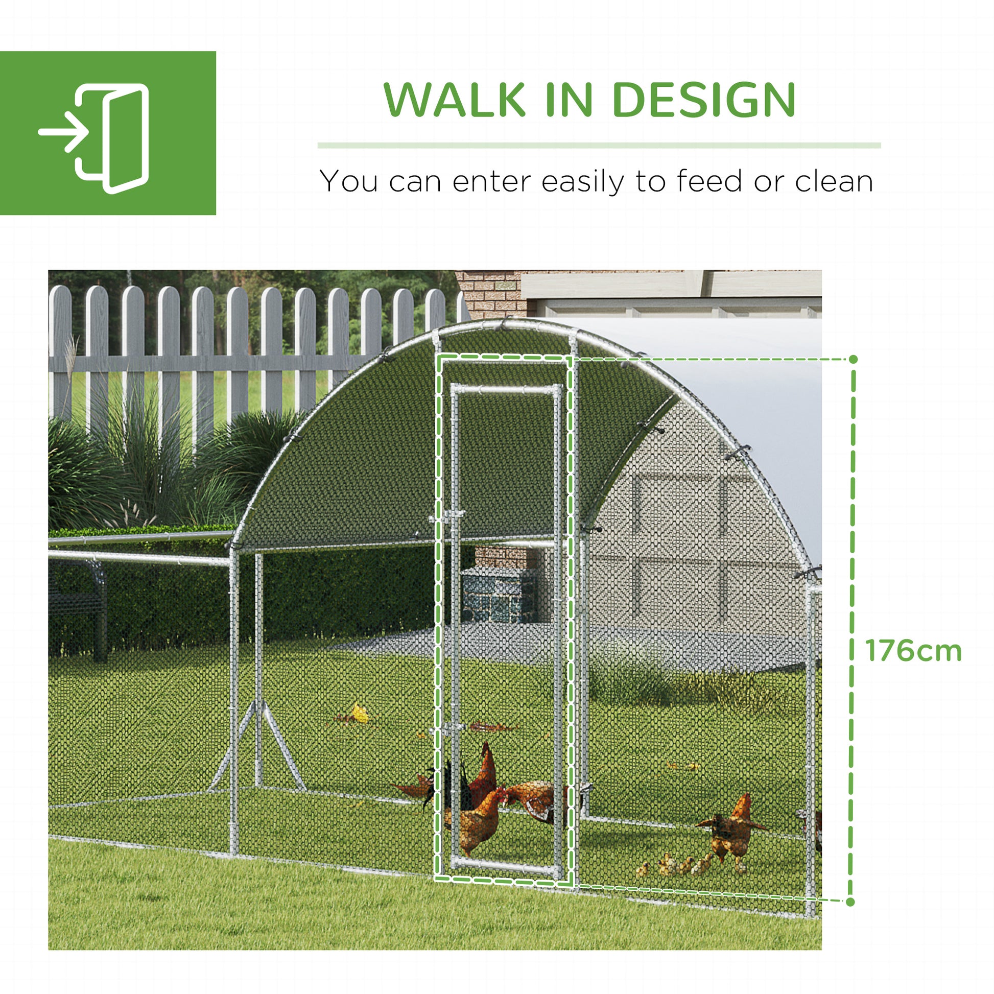 Pawhut Large Metal Chicken Coop Chicken Run For Chicken, Ducks And Rabbits With Waterproof And Anti Uv Cover, Walk In Poultry Cage Hen House For Outdoor And Yard Farm Use, 21.7' X 6.2' X 6.4' Silver