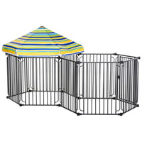 Pawhut Dog Playpen With Door & Removable Cover For Small & Most Medium Sized Dogs Indoor & Outdoor Use, 47" H Black Steel