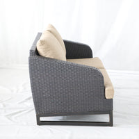 Comal Outdoor Furniture, Wicker Loveseat With Cushions, Brown Chocolate Brown Aluminium Wicker
