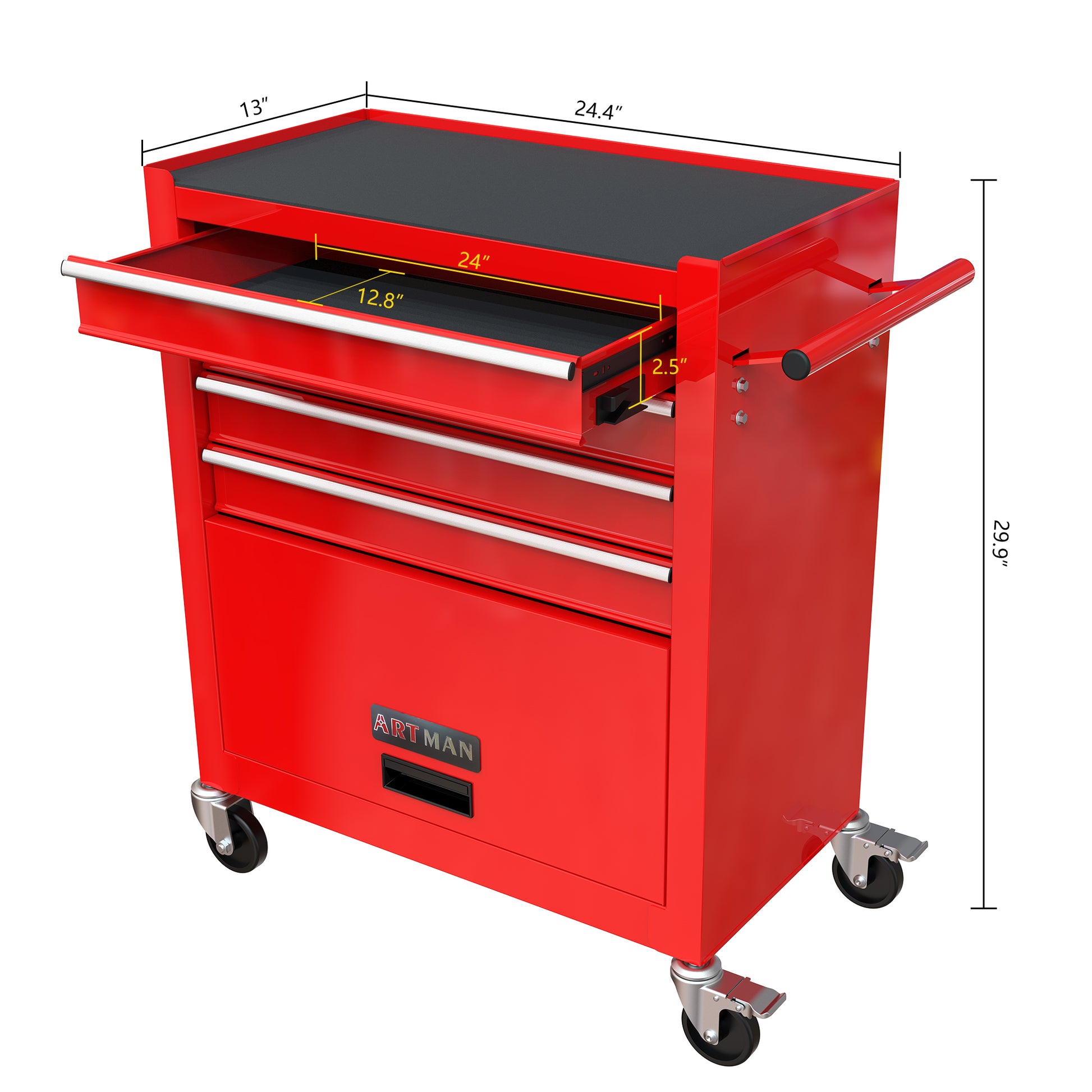 4 Drawers Multifunctional Red Tool Cart With Wheels Red Steel