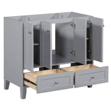 36'' Bathroom Vanity Without Countertop,Solid Wood Frame Bathroom Storage Cabinet Only, Freestanding Vanity With 4 Soft Closing Doors& 2 Drawers 2 Grey 4 5 Adjustable Shelves Freestanding Solid Wood Mdf Painted