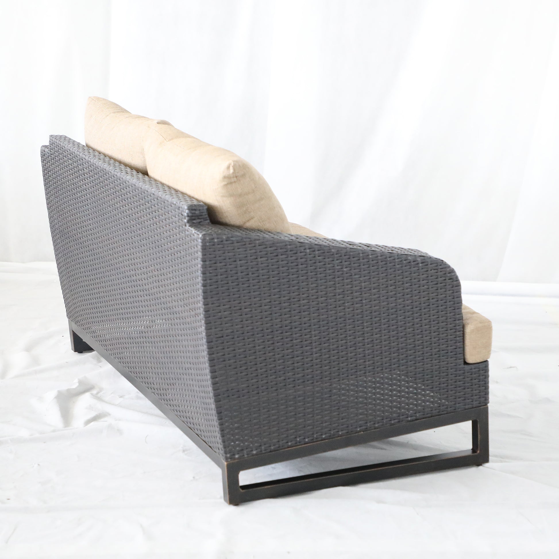 Comal Outdoor Furniture, Wicker Loveseat With Cushions, Brown Chocolate Brown Aluminium Wicker