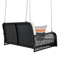 Pe Wicker Porch Swing, 2 Seater Hanging Bench With Chains, Patio Furniture Swing For Backyard Garden Poolside, Black And Beige Beige Black Foam Wicker