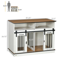 Pawhut Dog Crate Furniture For Large Dogs Or Double Dog Kennel For Small Dogs With Shelves, Sliding Doors, 47" X 23.5" X 35", White White Steel