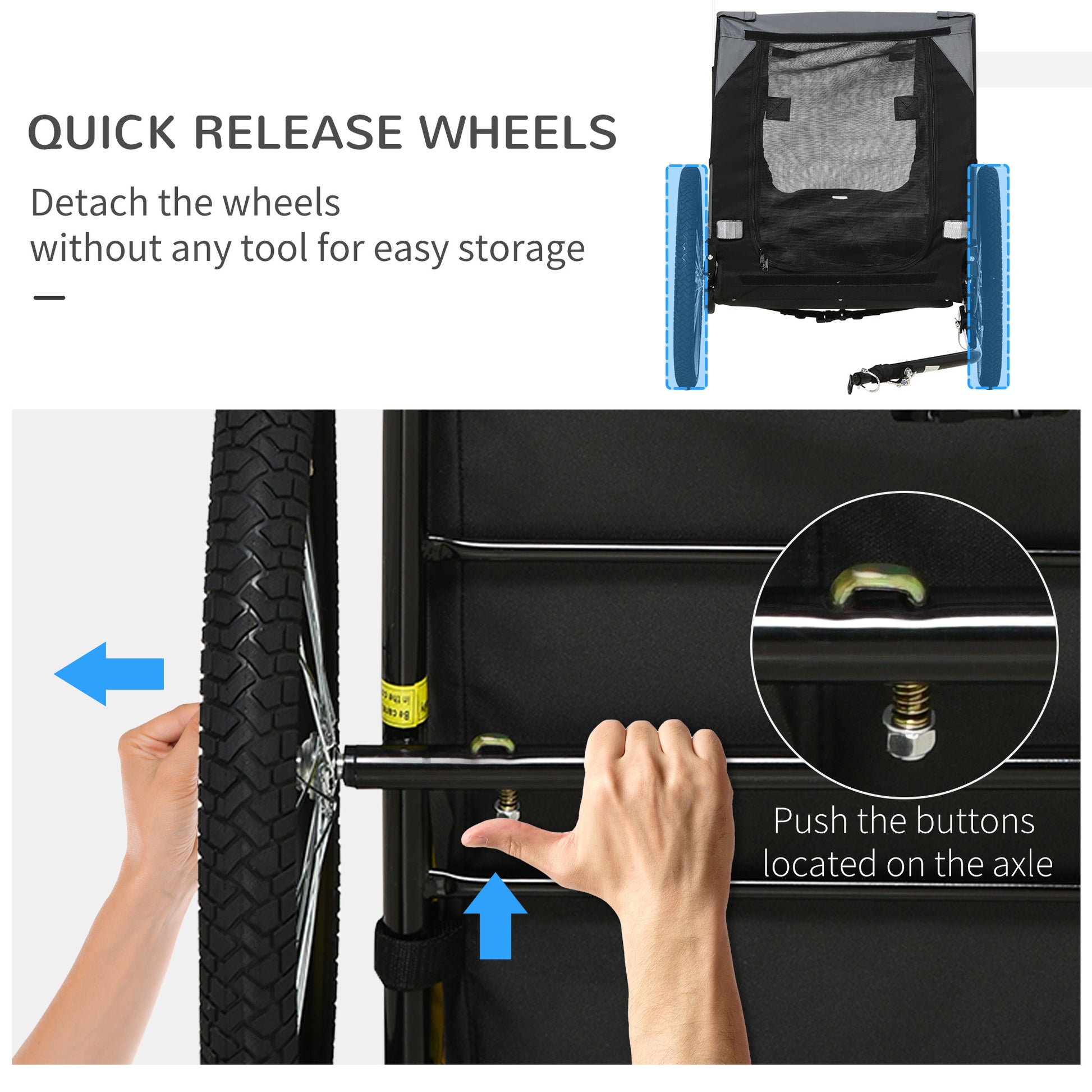 Aosom Dog Bike Trailer, Pet Bike Wagon With Steel Frame, Hitch Coupler, Quick Release Wheels, Reflectors, Flag, Pet Travel Carrier For Medium Dogs, Black Black Steel