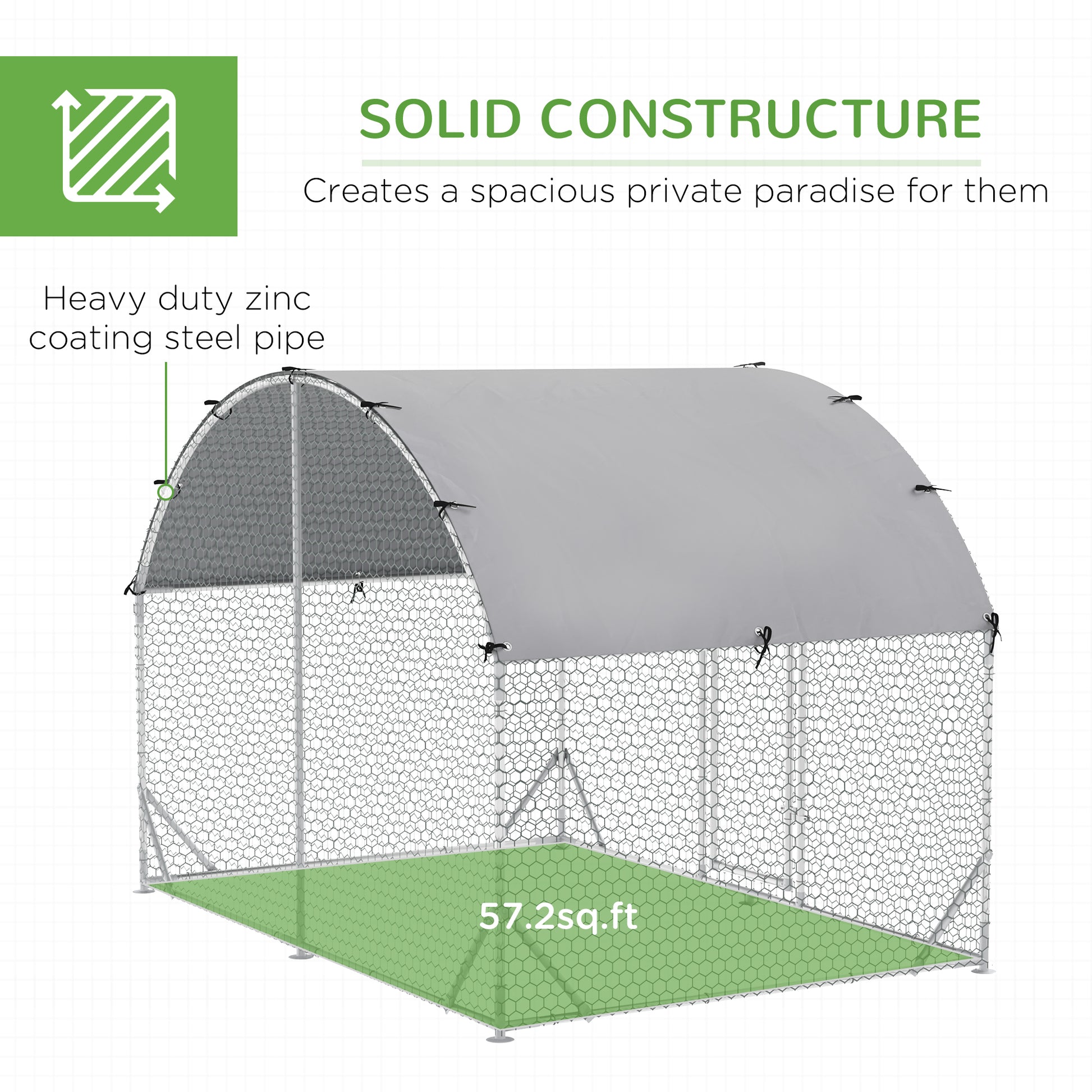 Pawhut Large Chicken Coop Metal Chicken Run With Waterproof And Anti Uv Cover, Dome Shaped Walk In Fence Cage Hen House For Outdoor And Yard Farm Use, 1" Tube Diameter, 9.2' X 6.2' X 6.5' Silver Steel