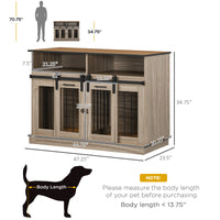 Pawhut Dog Crate Furniture For Large Dogs Or Double Dog Kennel For Small Dogs With Shelves, Sliding Doors, 47" X 23.5" X 35", Oak Natural Steel