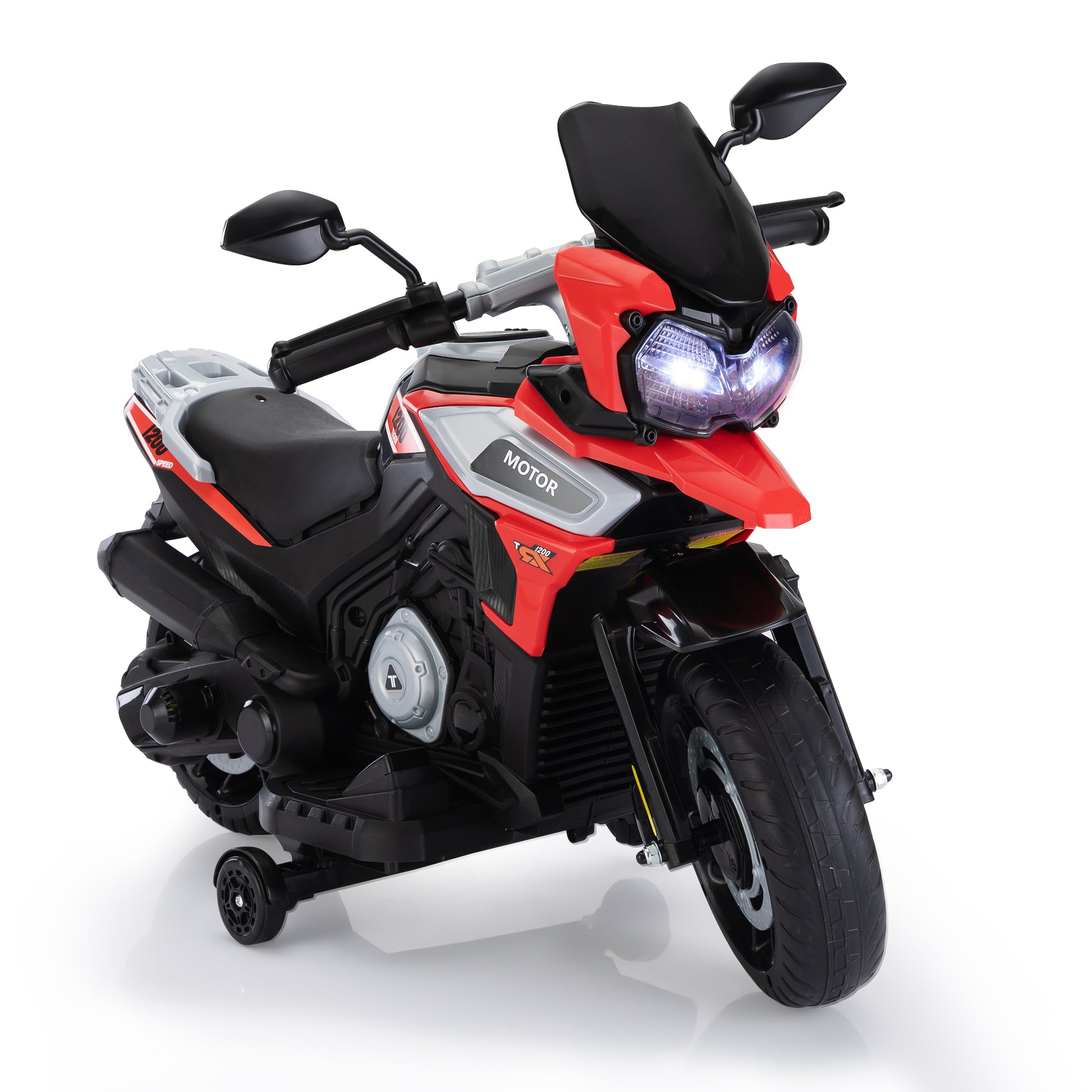 12V Off Road Motorcycleelectric Motor Toy Bike With Training Wheels For Kids 3 6, Red Red Polypropylene