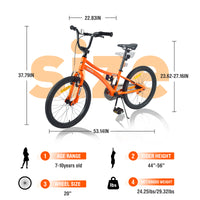 Kids Bike,20 Inch Kids' Bicycle For Boys Age 7 10 Years,Multiple Colors Cycling Orange Garden & Outdoor Steel