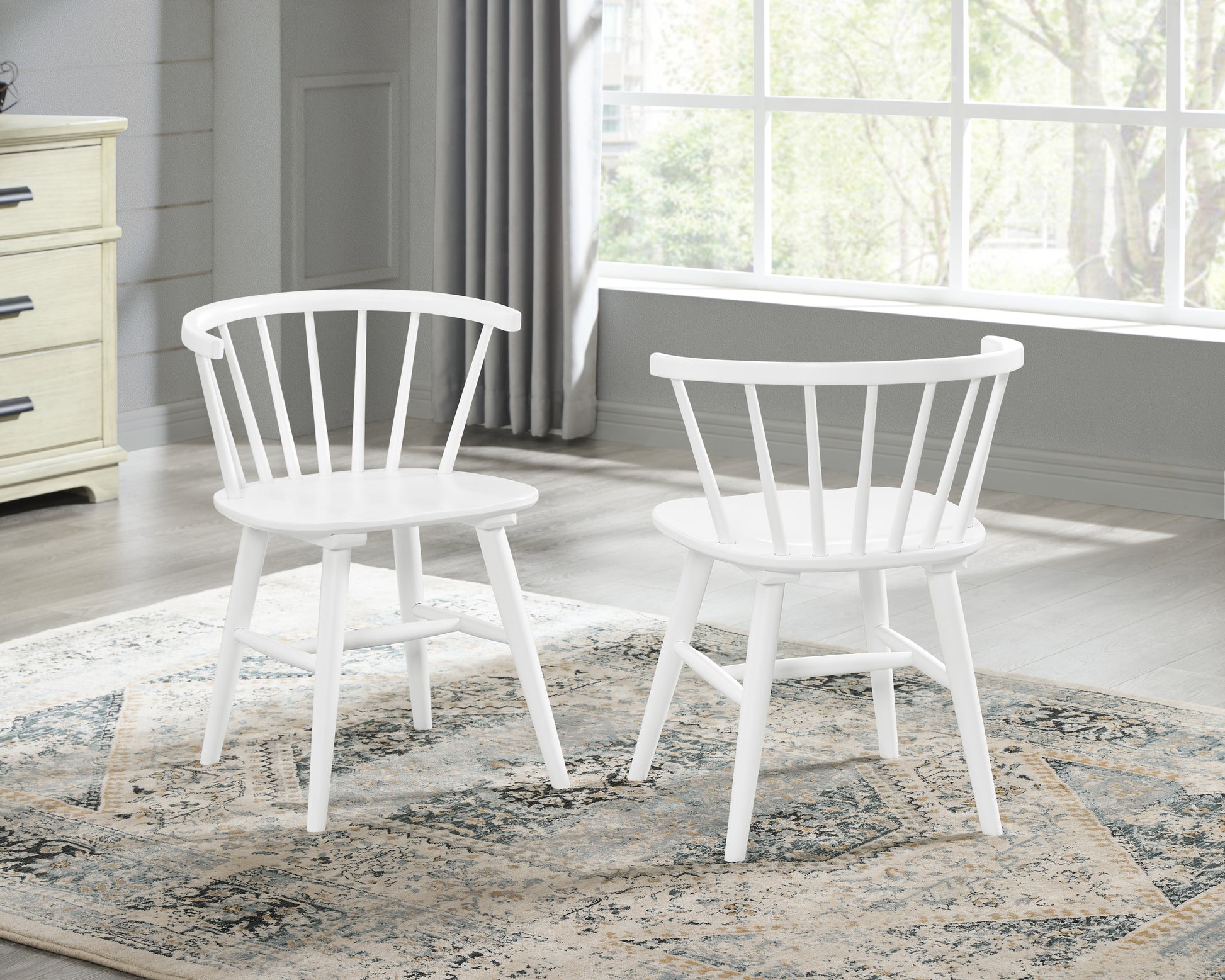 Alwynn Contemporary Wooden Spindle Back Dining Chairs, Windsor Chairs, Set Of 2, White Solid White Dining Room Wood