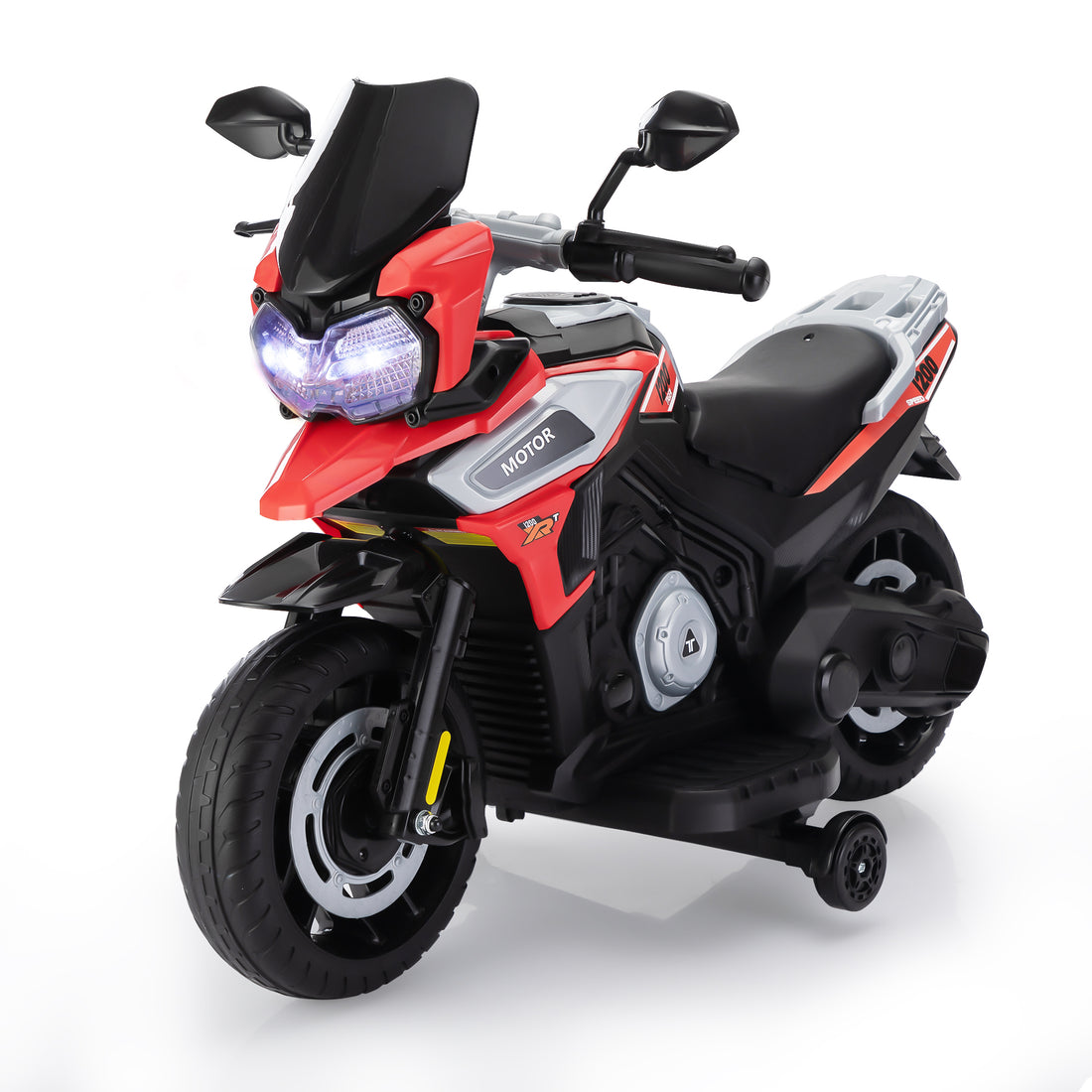 12V Off Road Motorcycleelectric Motor Toy Bike With Training Wheels For Kids 3 6, Red Red Polypropylene