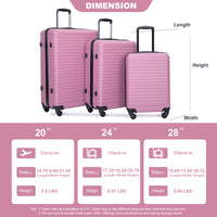 3 Piece Luggage Sets Abs Lightweight Suitcase With Two Hooks, Spinner Wheels, Tsa Lock, 20 24 28 Pink Pink Abs