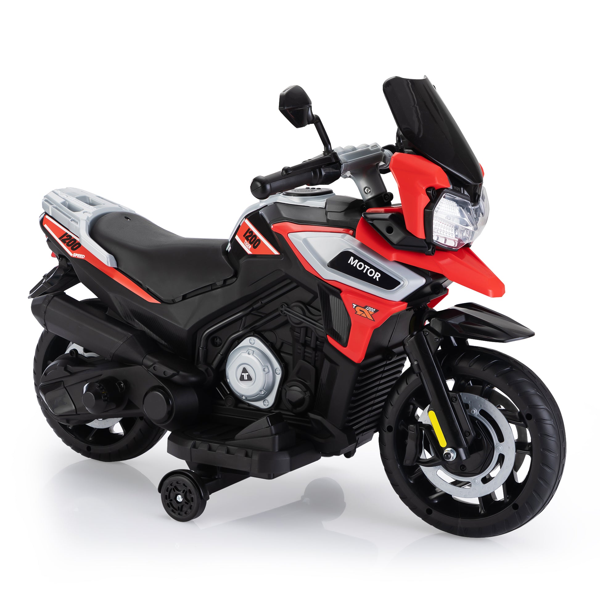 12V Off Road Motorcycleelectric Motor Toy Bike With Training Wheels For Kids 3 6, Red Red Polypropylene