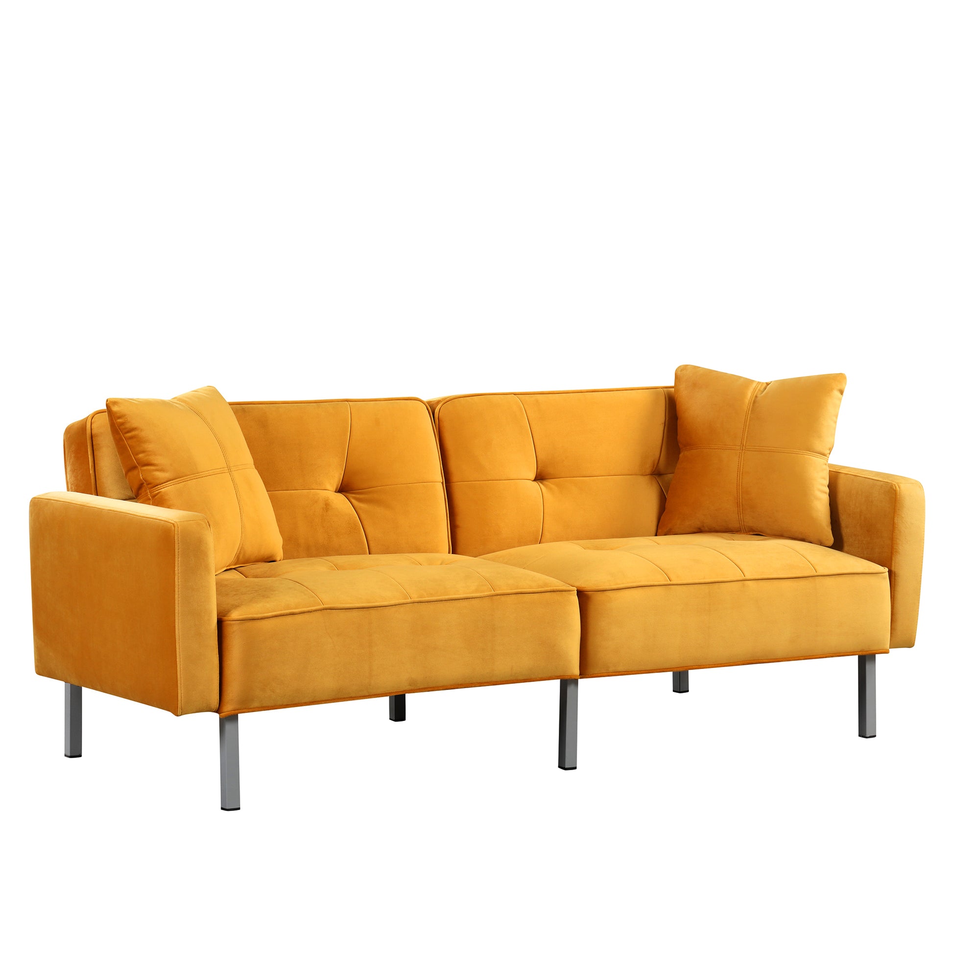 Orisfur. Linen Upholstered Modern Convertible Folding Futon Sofa Bed For Compact Living Space, Apartment, Dorm, Yellow Yellow Foam Linen