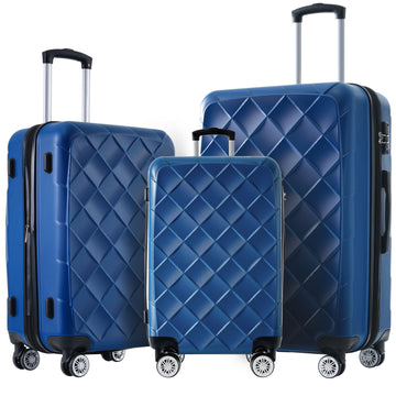 3 Piece Luggage Set Suitcase Set, Abs Hard Shell Lightweight Expandable Travel Luggage With Tsa Lock, Spinner Wheels For Men Women Blue Abs