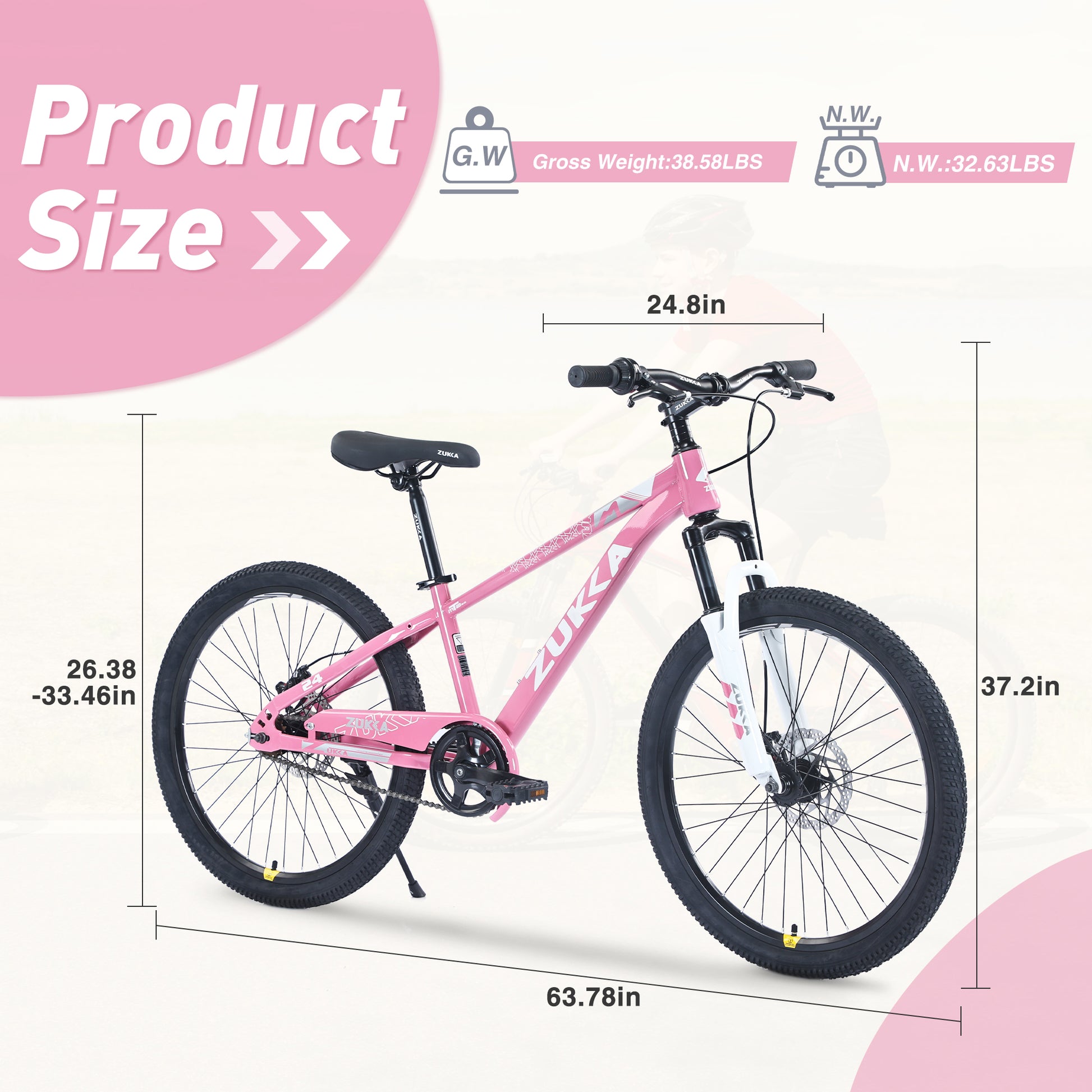 Mountain Bike,24 Inch Mtb For Boys And Girls Age 9 12 Years,Multiple Colors Cycling Pink Garden & Outdoor Steel