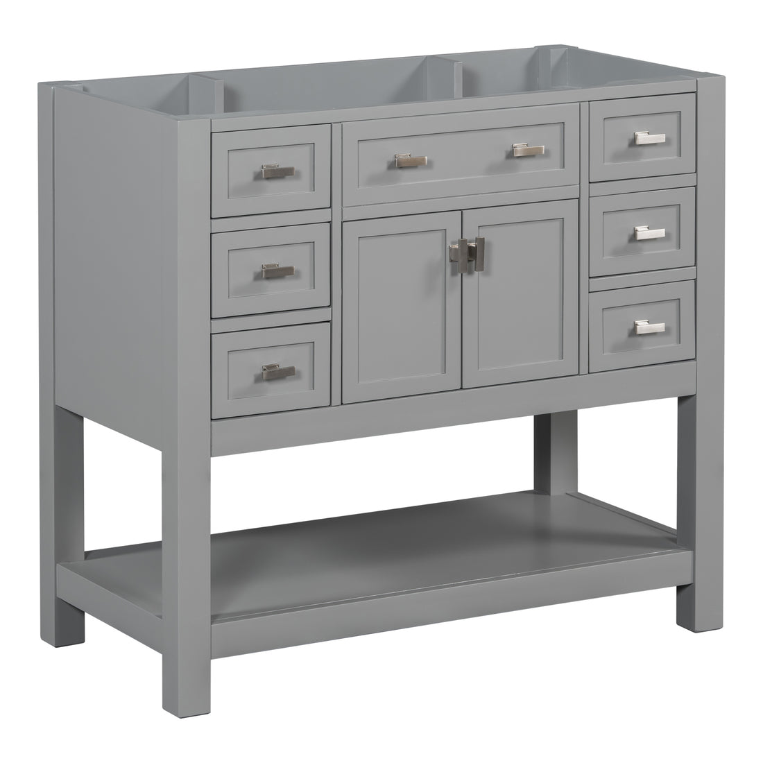 36'' Bathroom Vanity Without Top Sink, Grey Cabinet Only, Modern Bathroom Storage Cabinet With 2 Soft Closing Doors And 6 Drawers Not Include Bathroom Vanity Sink 4 Grey 2 1 Soft Close Doors Bathroom Freestanding Mdf Painted