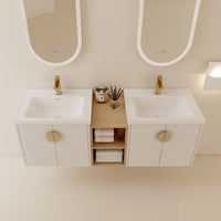 60 Inch Soft Close Doors Bathroom Vanity With Sink, And A Small Storage Shelves.Bvc06360Gwh Gloss White Bathroom Wall Mounted Modern Plywood