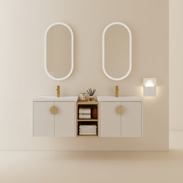 60 Inch Soft Close Doors Bathroom Vanity With Sink, And A Small Storage Shelves.Bvc06360Gwh Gloss White Bathroom Wall Mounted Modern Plywood