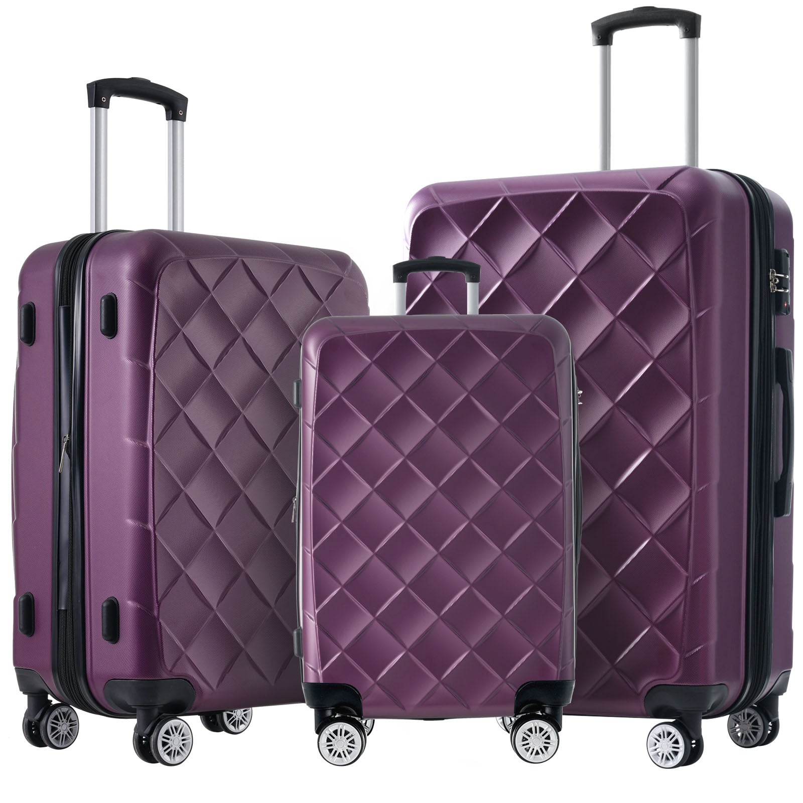 3 Piece Luggage Set Suitcase Set, Abs Hard Shell Lightweight Expandable Travel Luggage With Tsa Lock, Spinner Wheels For Men Women Violet Abs