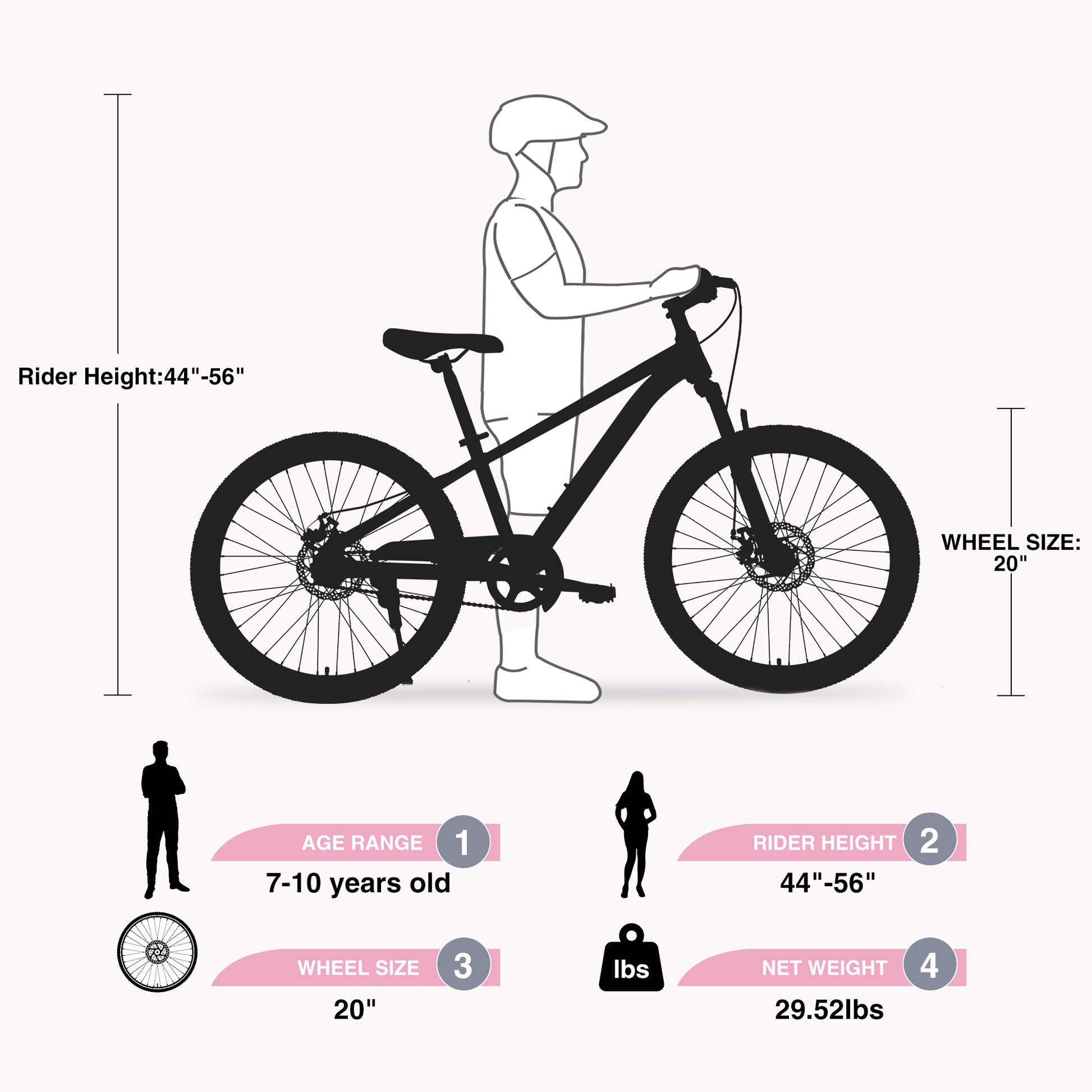 Mountain Bike,20 Inch Mtb For Boys And Girls Age 7 10 Years,Multiple Colors Cycling White Pink Garden & Outdoor Steel