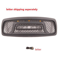 Rebel Style Front Grille For 2002 2003 2004 2005 Dodge Ram 1500 Power Wagon Grill Replacement With Letters And Amber Led Lights Black Matt Black Abs Abs