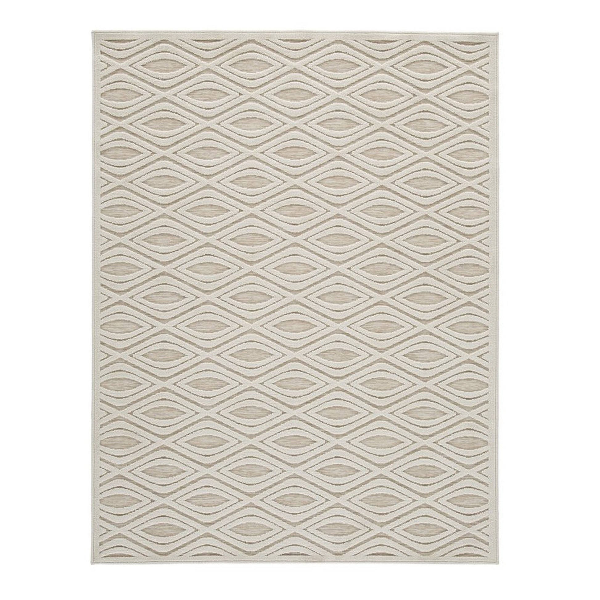 Rectangular Polypropylene Rug With Geometric Pattern, Medium, Beige Beige Fabric